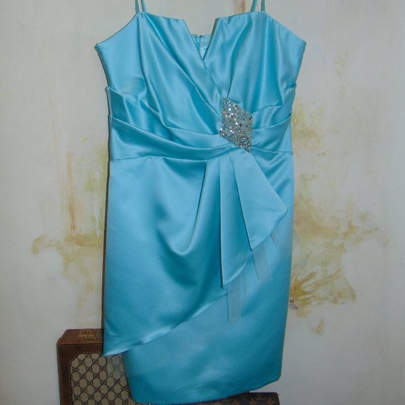 BADGLEY MISCHKA Pleated Baby Blue Cocktail/Special Occasions Dress Strapless 12 - Picture 6 of 9